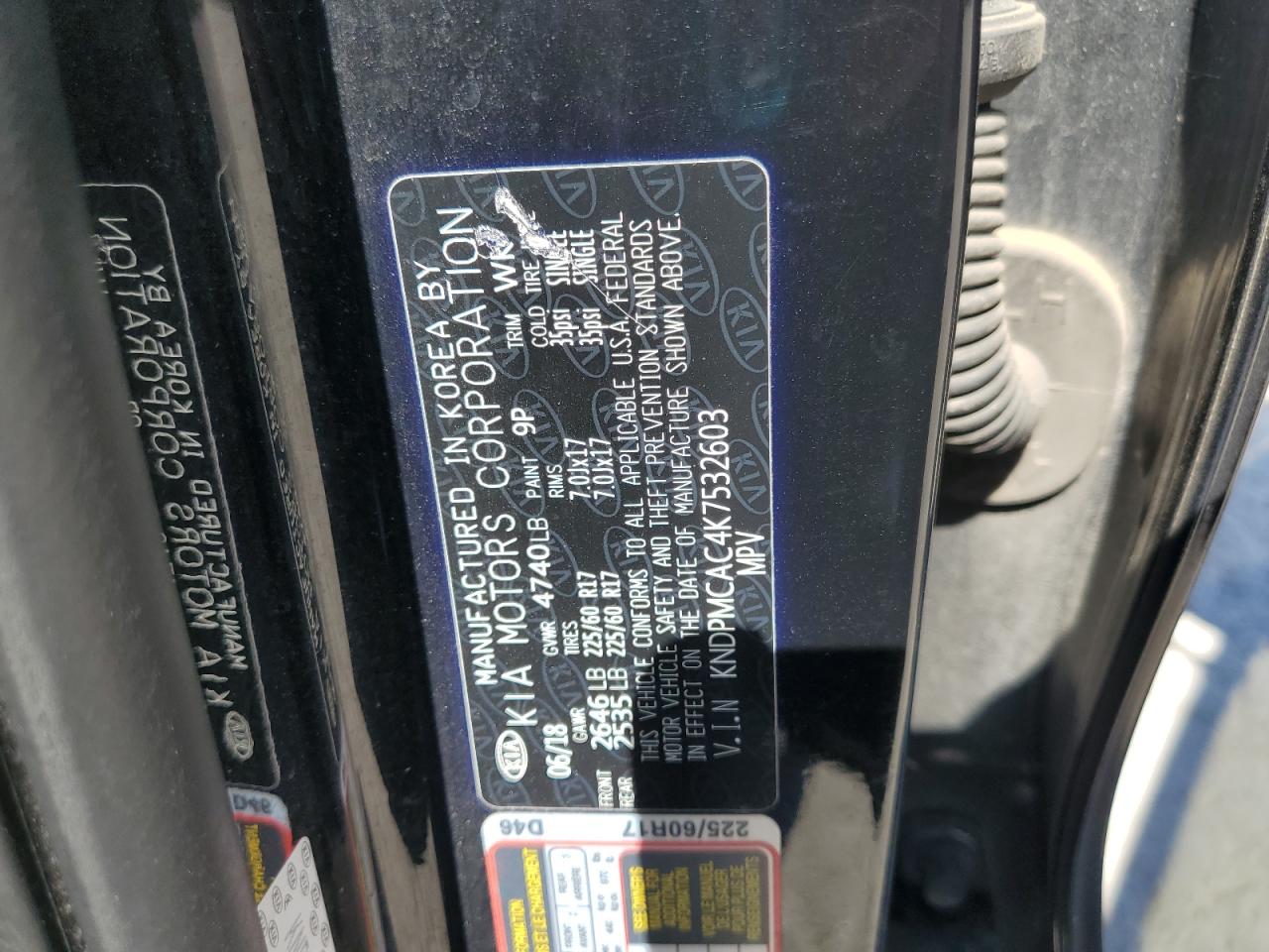 2019 Kia Sportage Lx VIN: KNDPMCAC4K7532603 Lot: 85486095