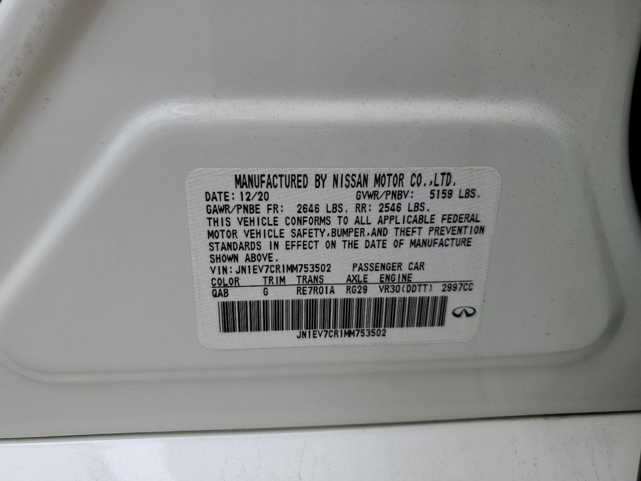 2021 Infiniti Q50 Sensory VIN: JN1EV7CR1MM753502 Lot: 85758045