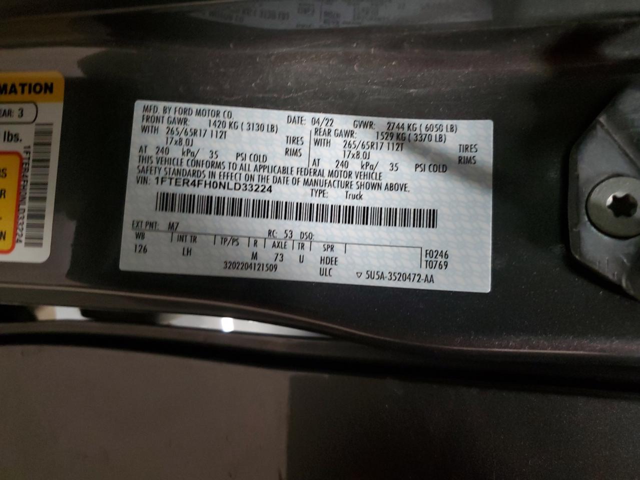 2022 Ford Ranger Xl VIN: 1FTER4FH0NLD33224 Lot: 82691875