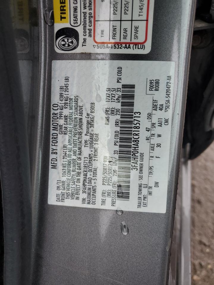 2012 Ford Fusion Se VIN: 3FAHP0HA8CR185713 Lot: 85720095
