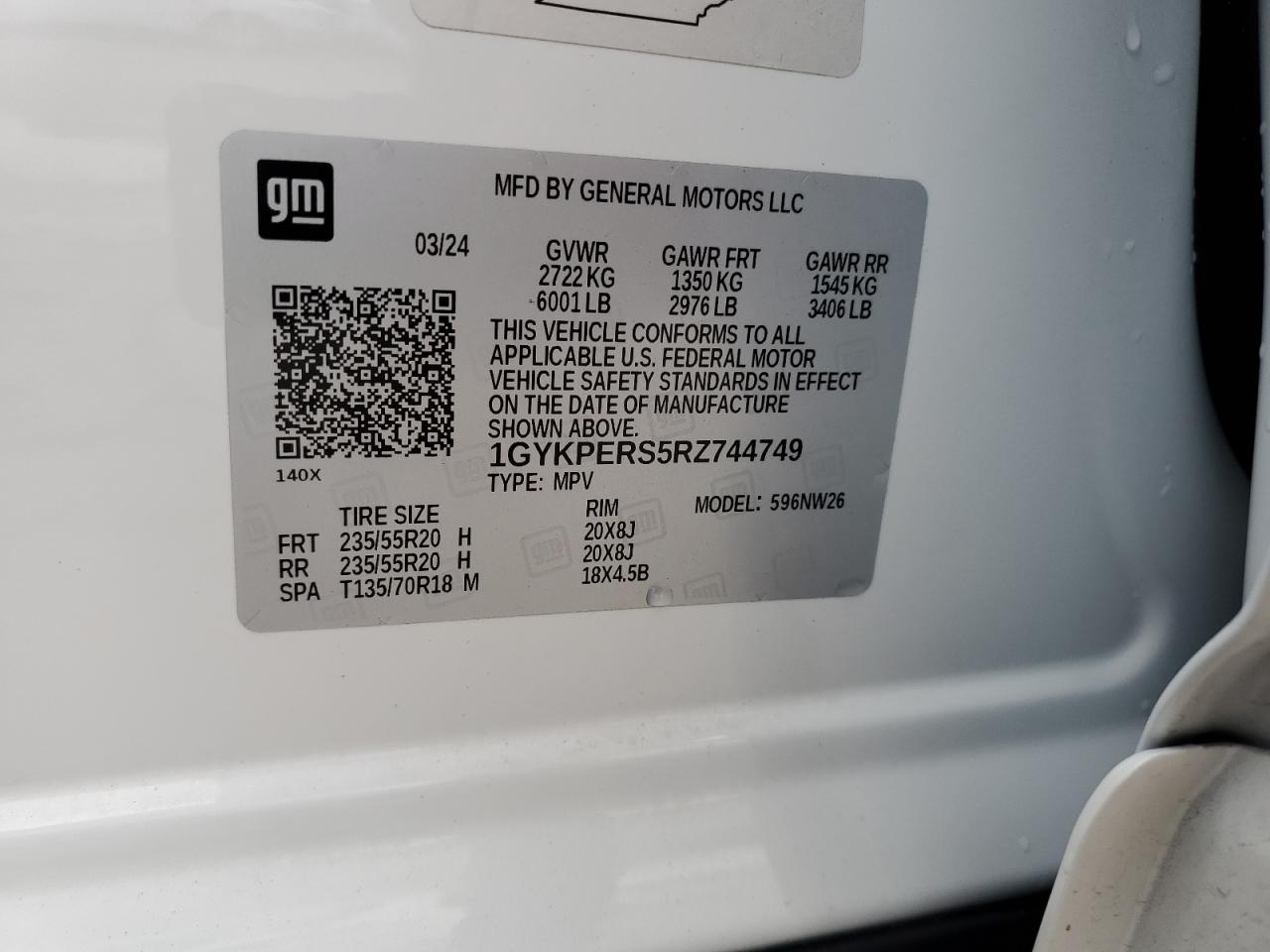 2024 Cadillac Xt6 Platinum Premium Luxury VIN: 1GYKPERS5RZ744749 Lot: 82188575