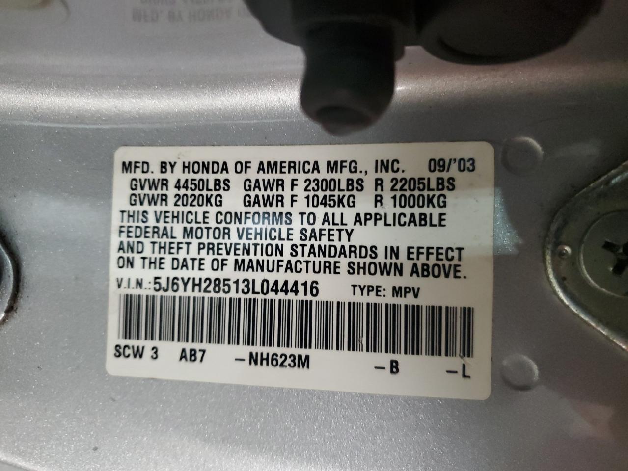 2003 Honda Element Ex VIN: 5J6YH28513L044416 Lot: 85716755