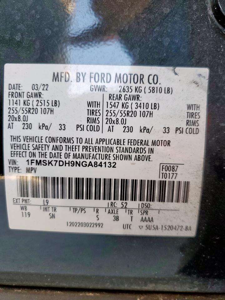 2022 Ford Explorer Xlt VIN: 1FMSK7DH9NGA84132 Lot: 86521465