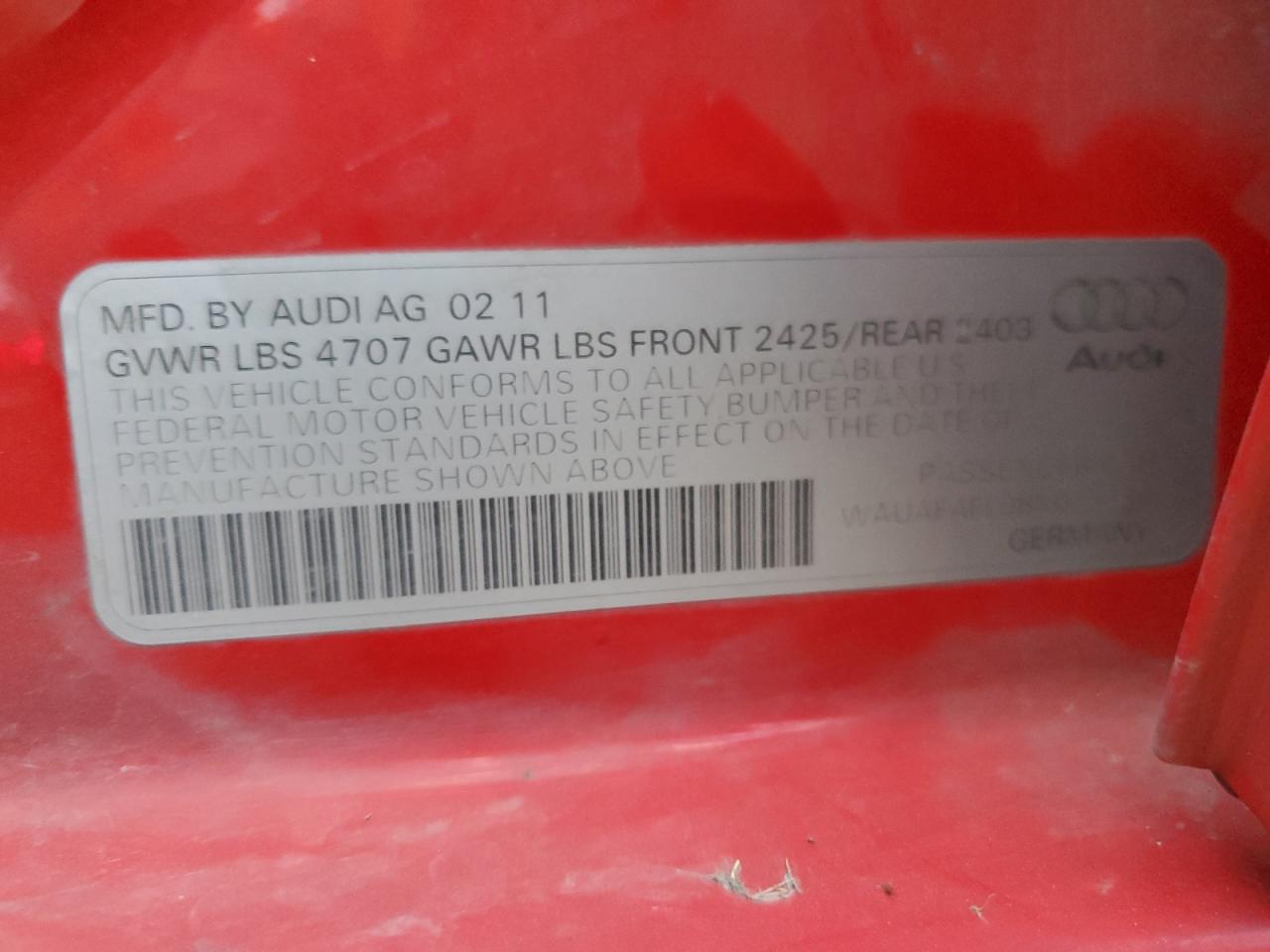 2011 Audi A4 Premium VIN: WAUAFAFL0BN043380 Lot: 86534795