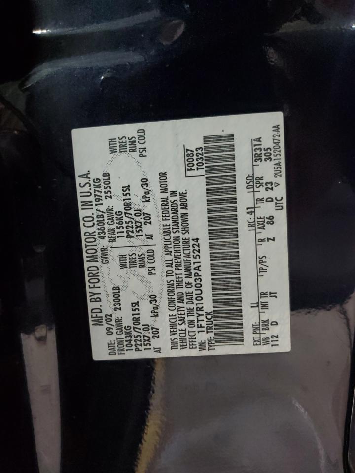 2003 Ford Ranger VIN: 1FTYR10U03PA15224 Lot: 85678925