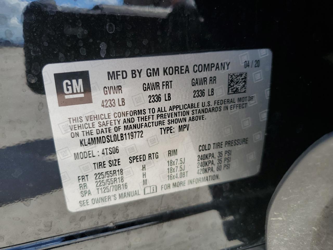 2020 Buick Encore Gx Select VIN: KL4MMDSL0LB119772 Lot: 86100575