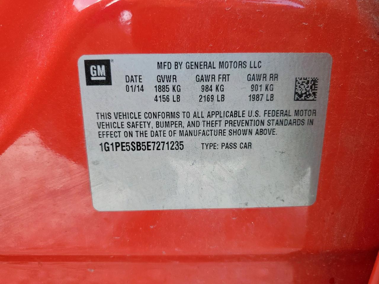 2014 Chevrolet Cruze Lt VIN: 1G1PE5SB5E7271235 Lot: 85486465