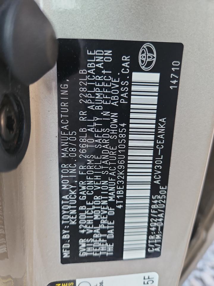 2006 Toyota Camry Le VIN: 4T1BE32K96U105854 Lot: 84980565