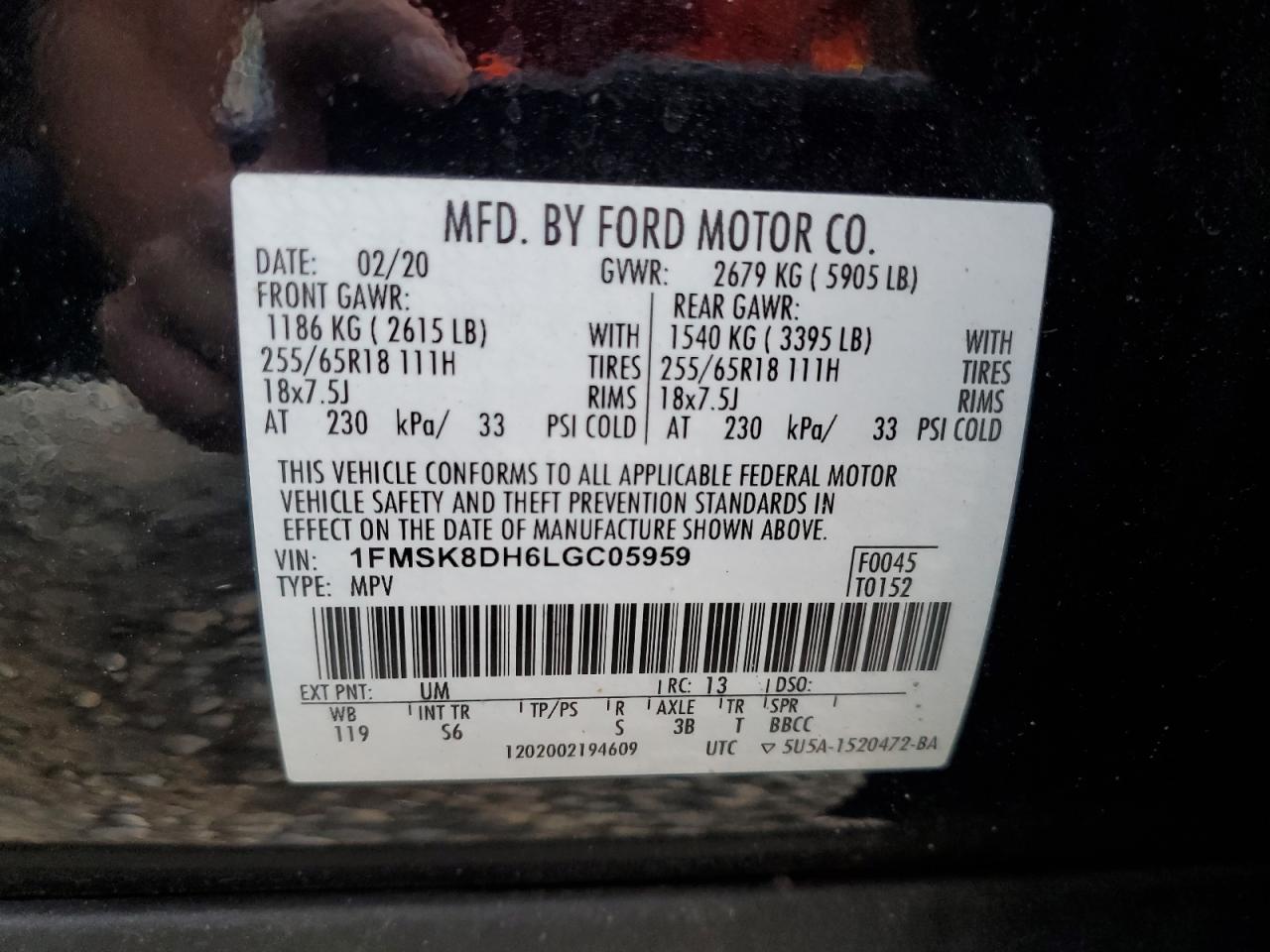 2020 Ford Explorer Xlt VIN: 1FMSK8DH6LGC05959 Lot: 85093815