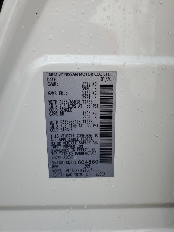 2020 Nissan Pathfinder Sv VIN: 5N1DR2BN8LC604860 Lot: 85748935