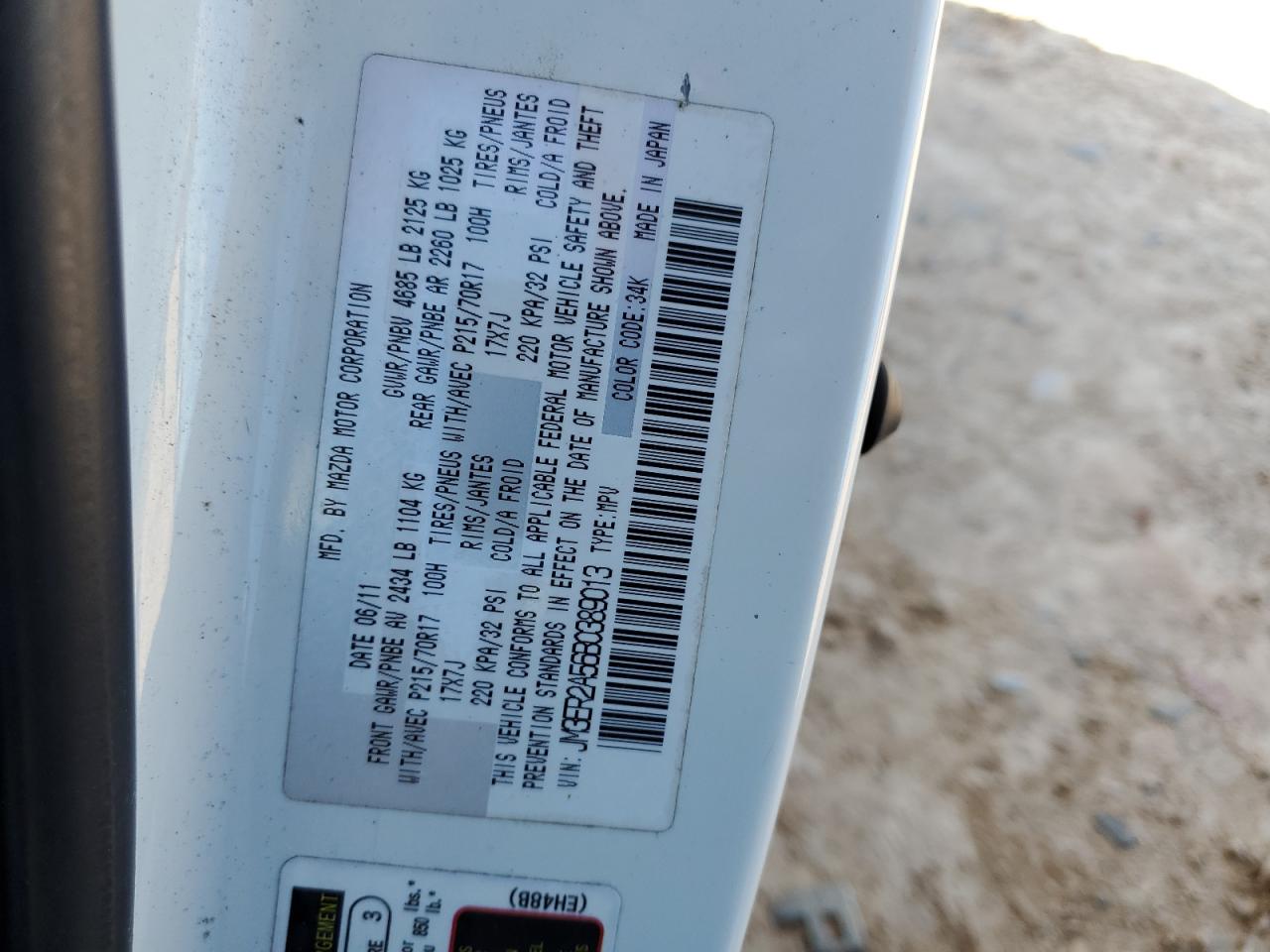 2011 Mazda Cx-7 VIN: JM3ER2A56B0389013 Lot: 91079055