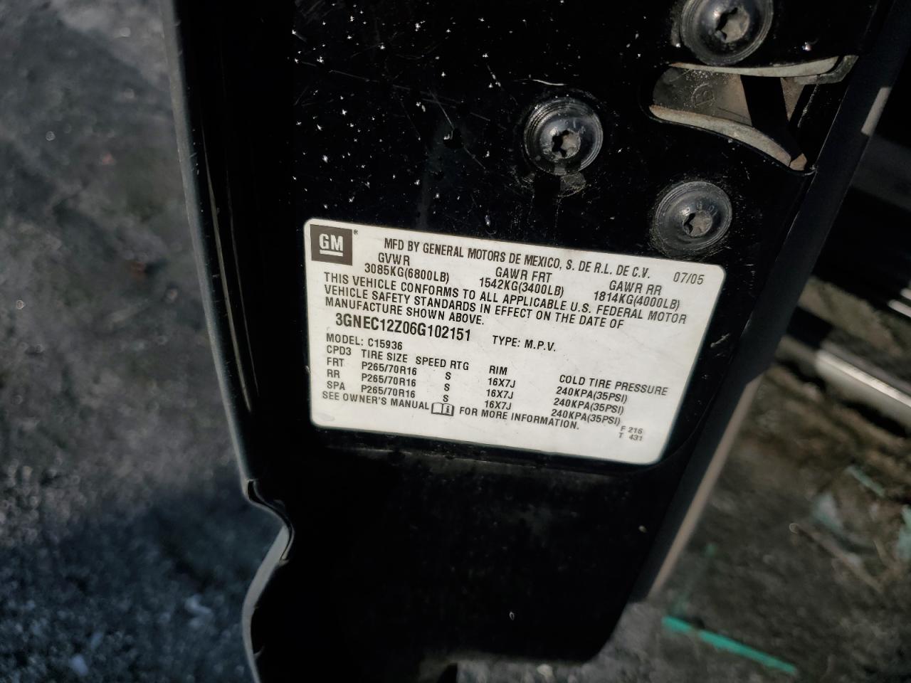 2006 Chevrolet Avalanche C1500 VIN: 3GNEC12Z06G102151 Lot: 90277815