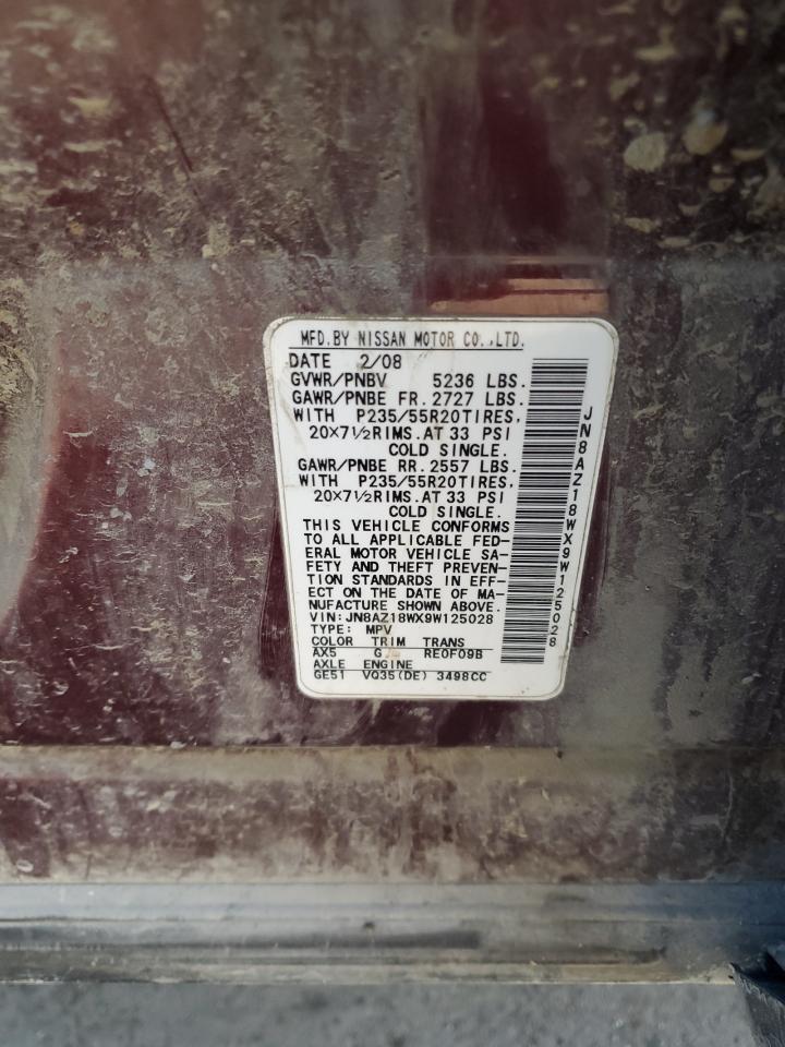 2009 Nissan Murano S VIN: JN8AZ18WX9W125028 Lot: 81611675