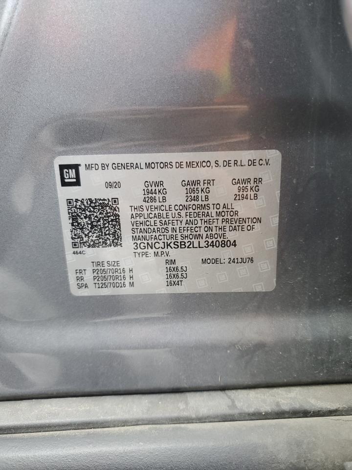 2020 Chevrolet Trax Ls VIN: 3GNCJKSB2LL340804 Lot: 82704655