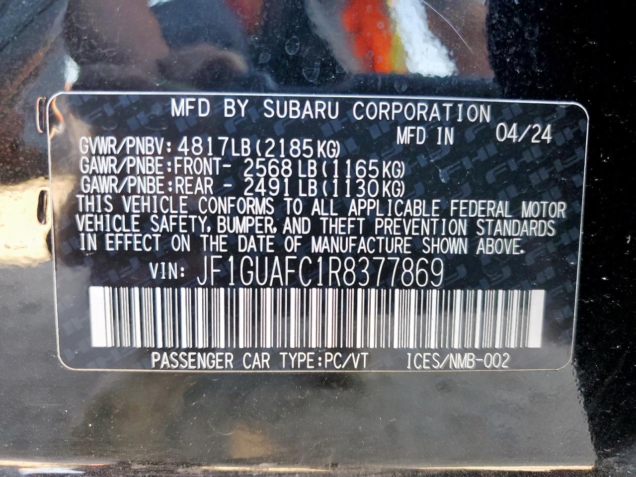 2024 Subaru Impreza Sport VIN: JF1GUAFC1R8377869 Lot: 82383445