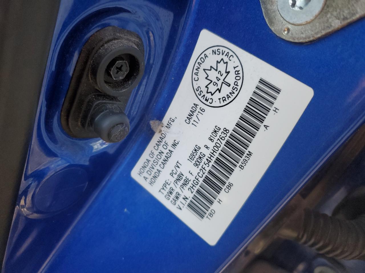 2017 Honda Civic Lx VIN: 2HGFC2F54HH007638 Lot: 85258895