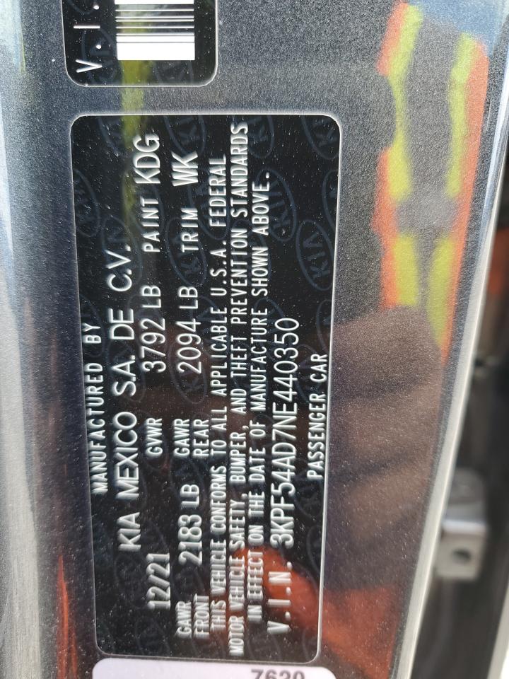 2022 Kia Forte Gt Line VIN: 3KPF54AD7NE440350 Lot: 87200995