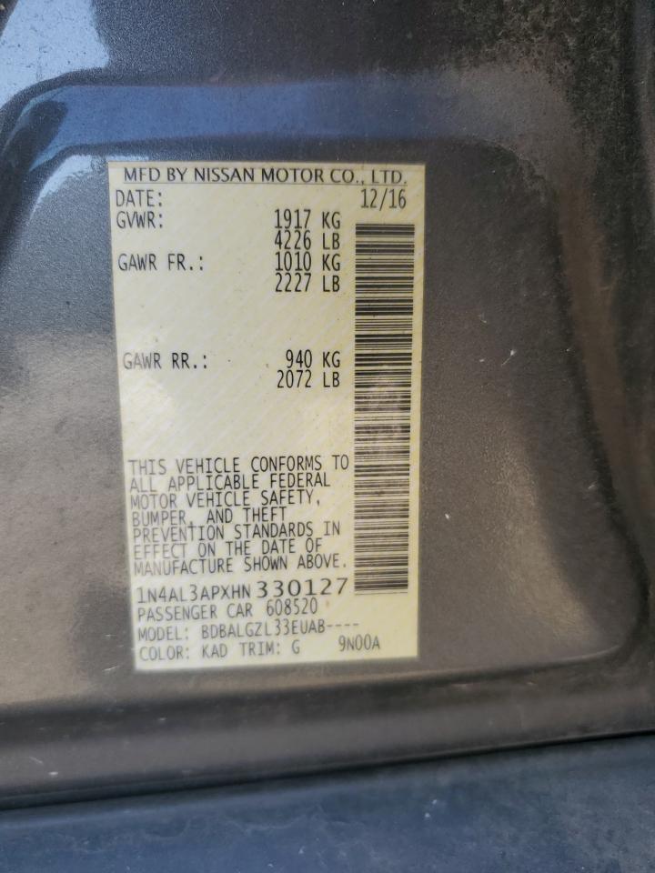 2017 Nissan Altima 2.5 VIN: 1N4AL3APXHN330127 Lot: 85565155