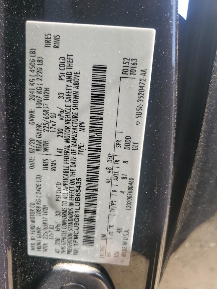 2020 Ford Escape Se VIN: 1FMCU9G61LUB65435 Lot: 80865665