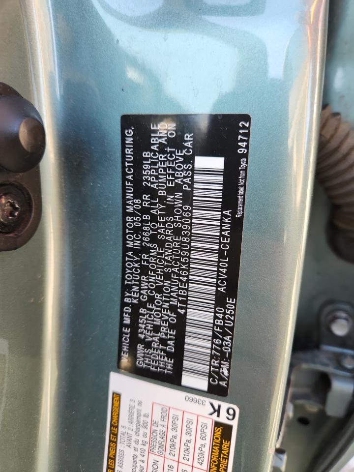 2009 Toyota Camry Base VIN: 4T1BE46K59U839069 Lot: 85717985