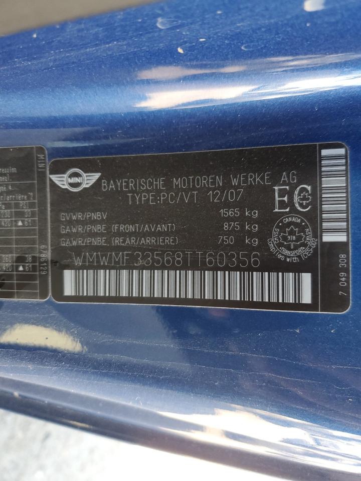 2008 Mini Cooper VIN: WMWMF33568TT60356 Lot: 84301125