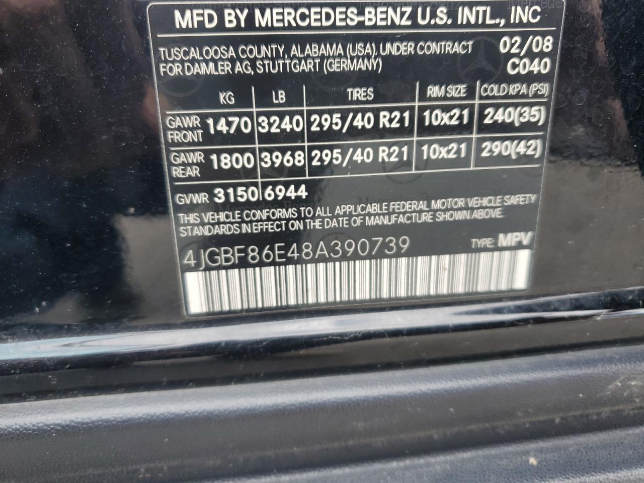 2008 Mercedes-Benz Gl 550 4Matic VIN: 4JGBF86E48A390739 Lot: 85012555