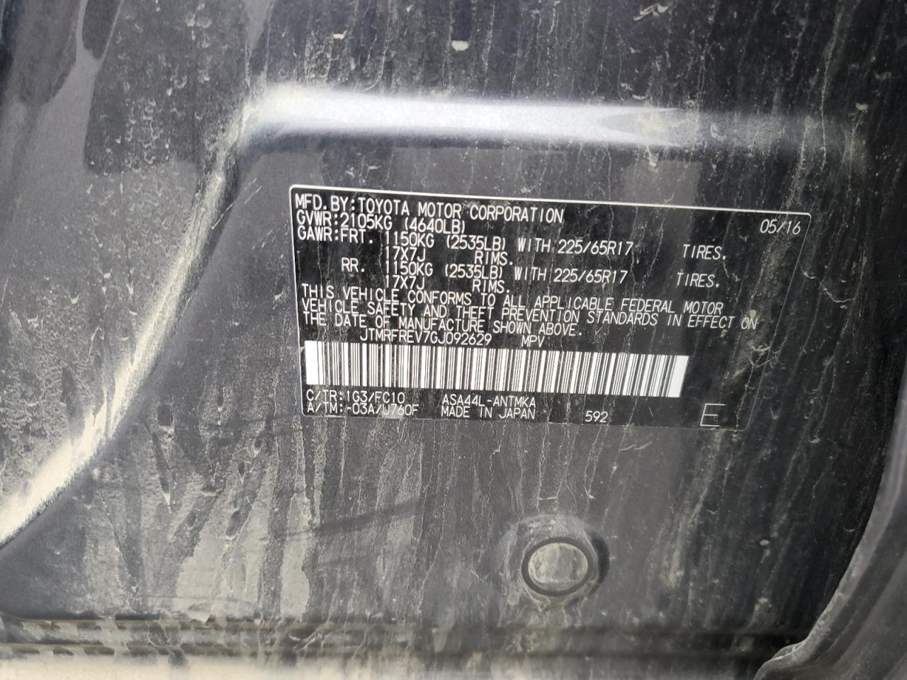 2016 Toyota Rav4 Xle VIN: JTMRFREV7GJ092629 Lot: 85829585