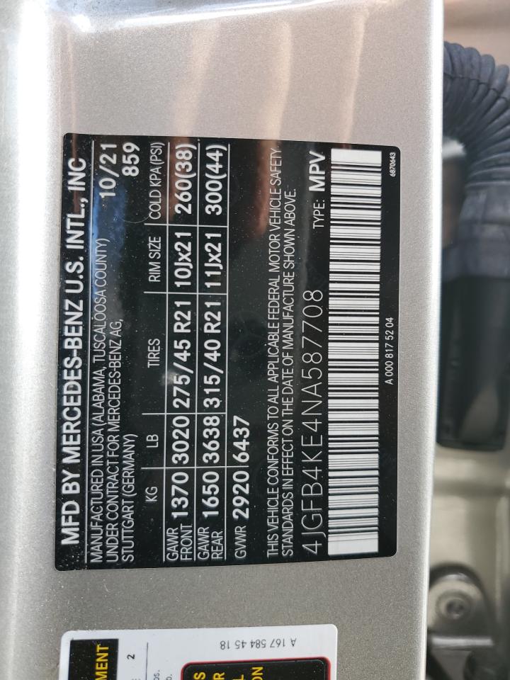 2022 Mercedes-Benz Gle 350 4Matic VIN: 4JGFB4KE4NA587708 Lot: 82296555