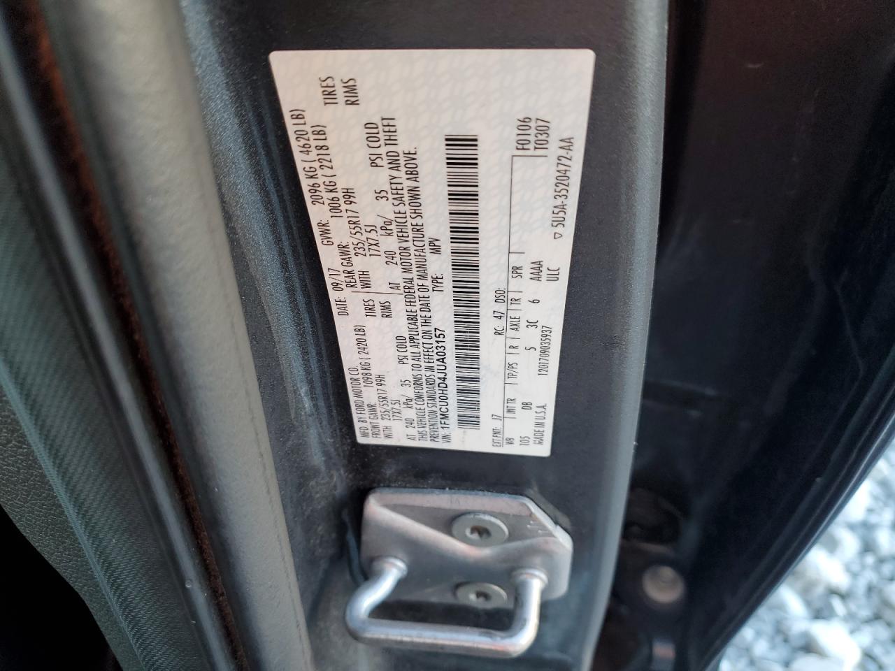 2018 Ford Escape Sel VIN: 1FMCU0HD4JUA03157 Lot: 90138105