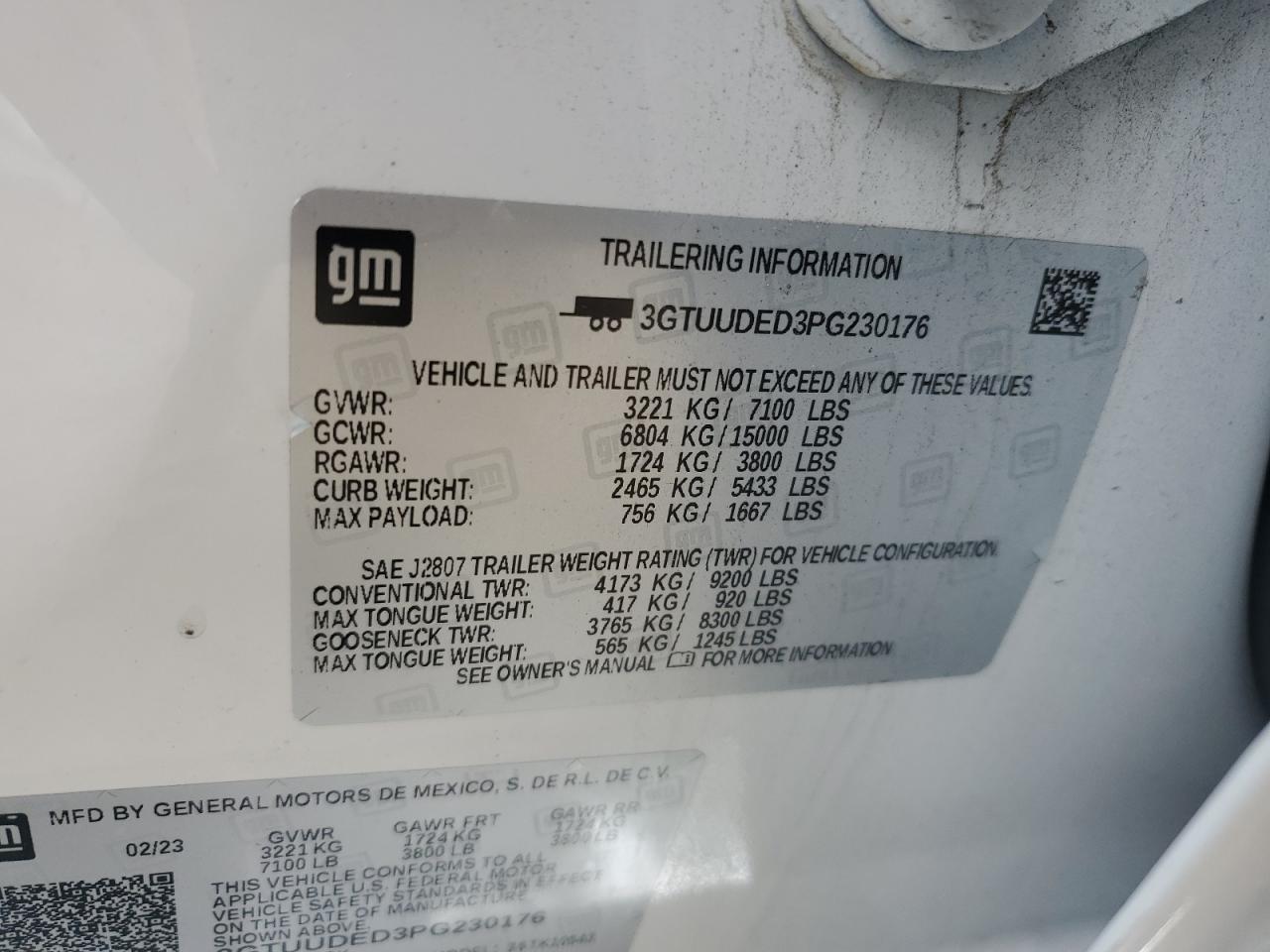 2023 GMC Sierra K1500 Slt VIN: 3GTUUDED3PG230176 Lot: 82440845