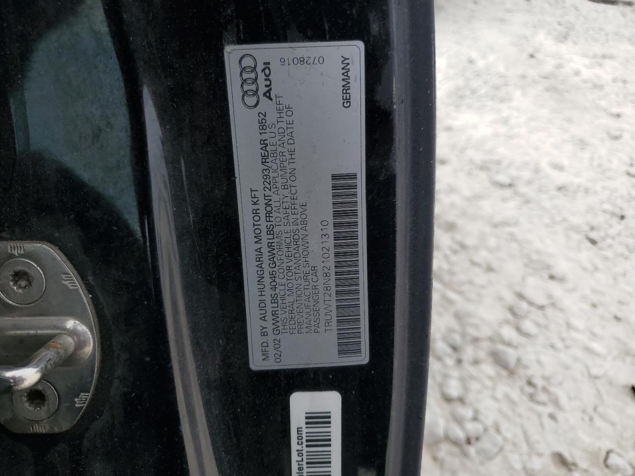 2002 Audi Tt Quattro VIN: TRUWT28N821021310 Lot: 92593875