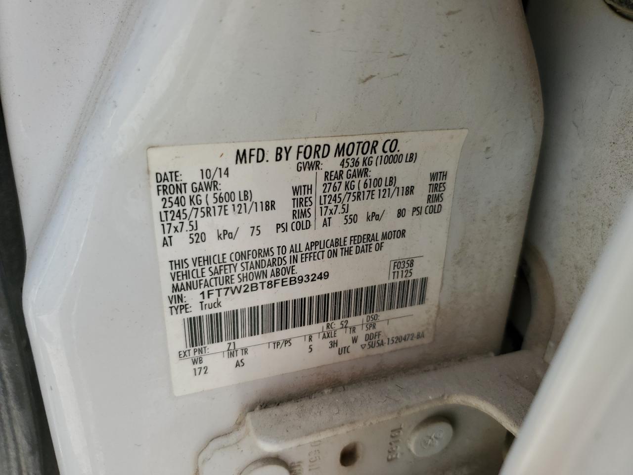 2015 Ford F250 Super Duty VIN: 1FT7W2BT8FEB93249 Lot: 90314775