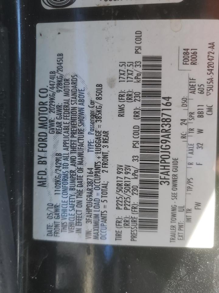 2010 Ford Fusion Sel VIN: 3FAHP0JG9AR387164 Lot: 90787815