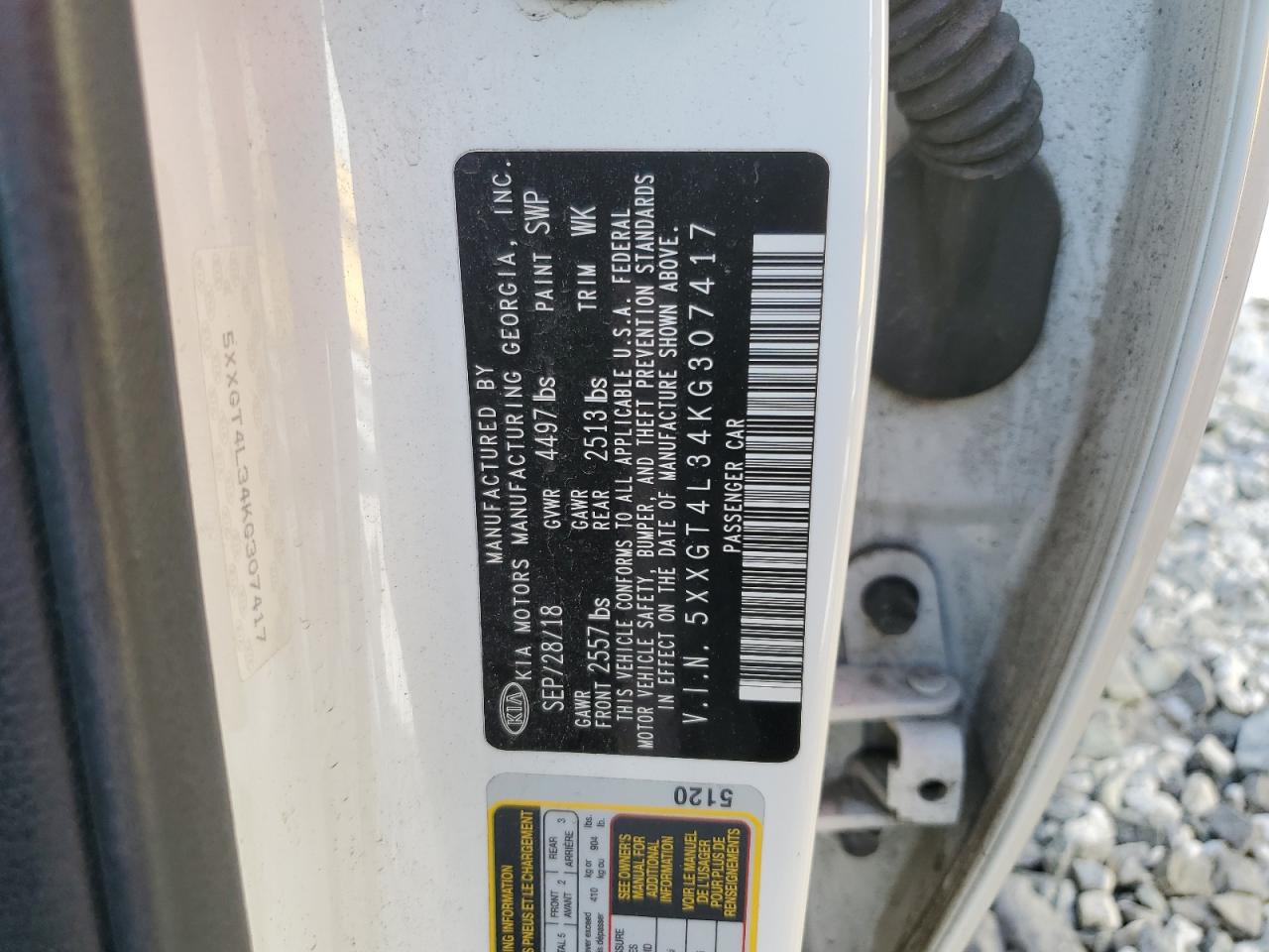 2019 Kia Optima Lx VIN: 5XXGT4L34KG307417 Lot: 85501945