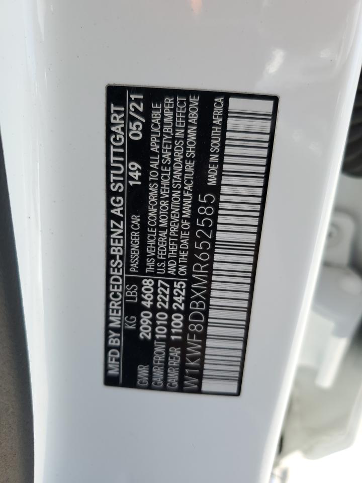 2021 Mercedes-Benz C 300 VIN: W1KWF8DBXMR652585 Lot: 82444055