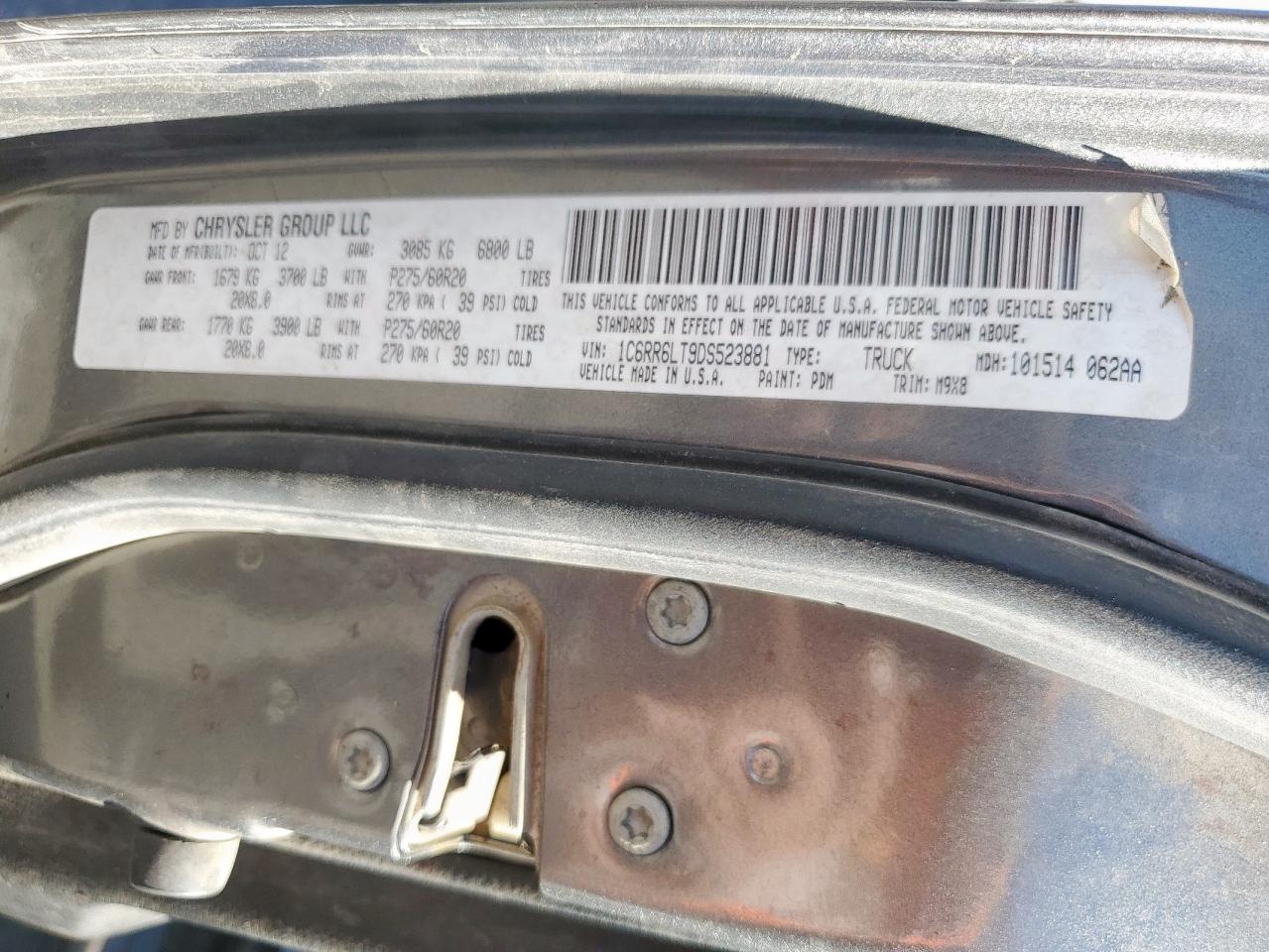 2013 Ram 1500 Slt VIN: 1C6RR6LT9DS523881 Lot: 84431575