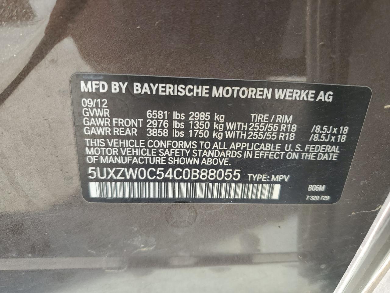 2012 BMW X5 xDrive35D VIN: 5UXZW0C54C0B88055 Lot: 84741975