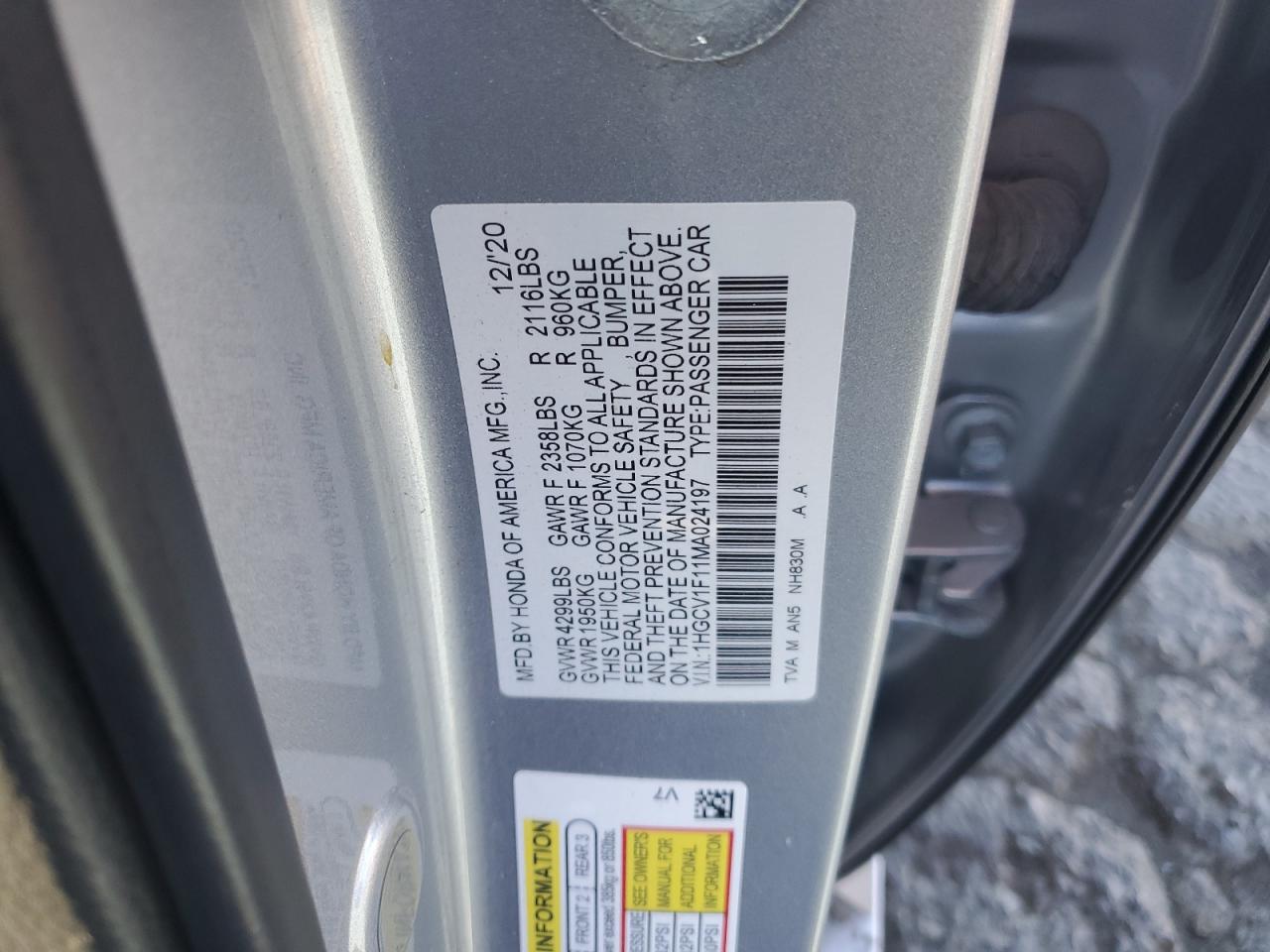 2021 Honda Accord Lx VIN: 1HGCV1F11MA024197 Lot: 82246305