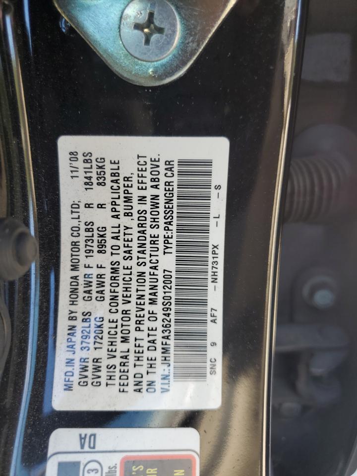 2009 Honda Civic Hybrid VIN: JHMFA36249S012007 Lot: 85483545