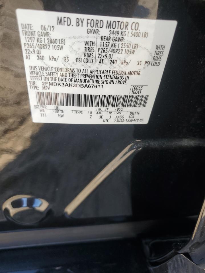 2013 Ford Edge Sport VIN: 2FMDK3AK3DBA67611 Lot: 84946505