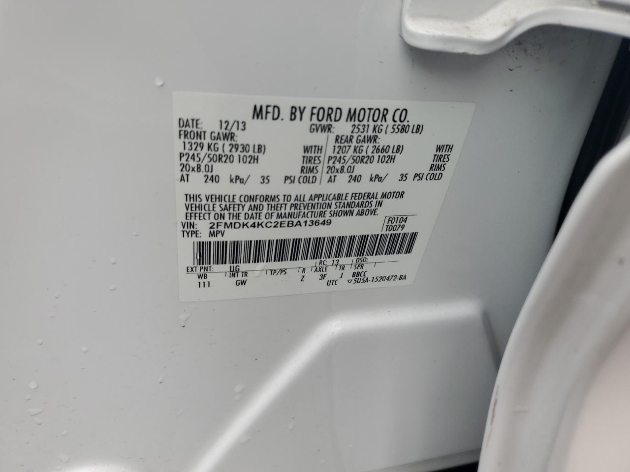 2014 Ford Edge Limited VIN: 2FMDK4KC2EBA13649 Lot: 87369465