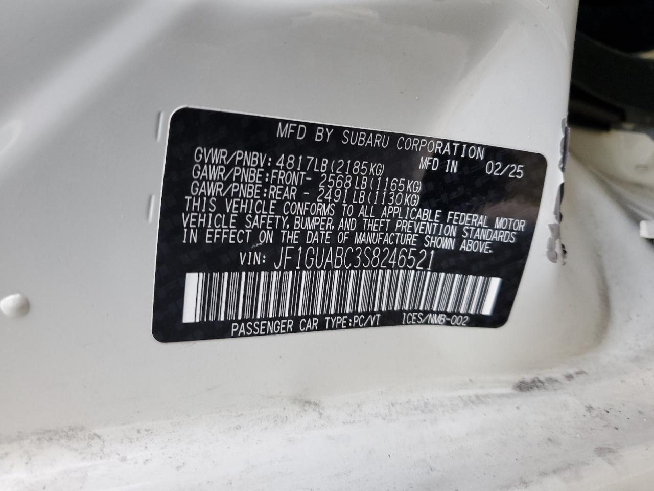 2025 Subaru Impreza VIN: JF1GUABC3S8246521 Lot: 82328075