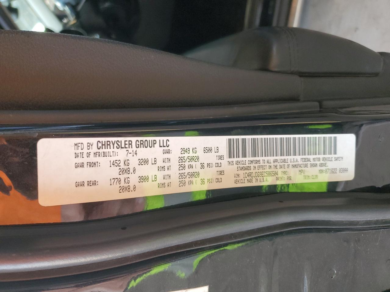 2014 Dodge Durango Limited VIN: 1C4RDJDG9EC586504 Lot: 89675695