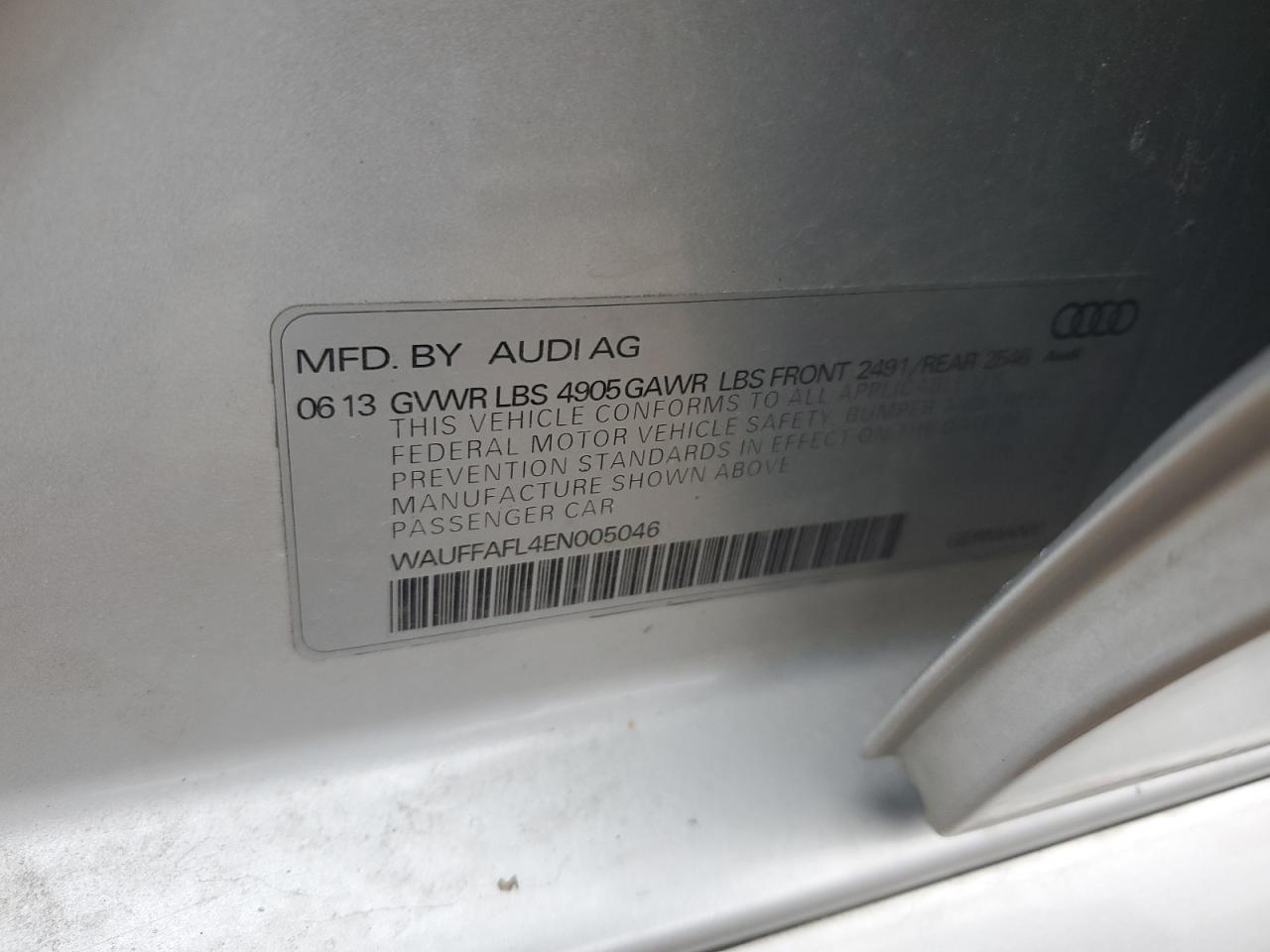 2014 Audi A4 Premium Plus VIN: WAUFFAFL4EN005046 Lot: 90445955