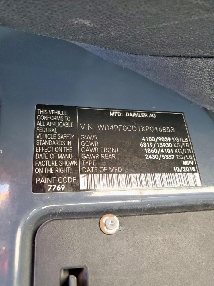 2019 Mercedes-Benz Sprinter 2500/3500 VIN: WD4PF0CD1KP046853 Lot: 85854805