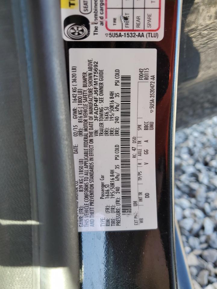 2015 Ford Fiesta Titanium VIN: 3FADP4FJ6FM175692 Lot: 81976175