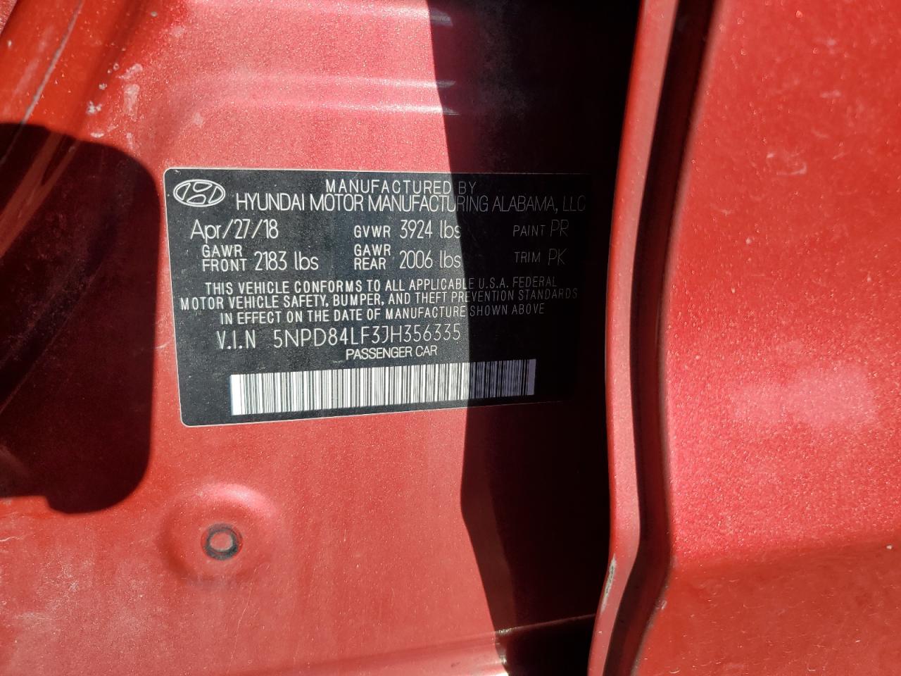 2018 Hyundai Elantra Sel VIN: 5NPD84LF3JH356335 Lot: 85904165