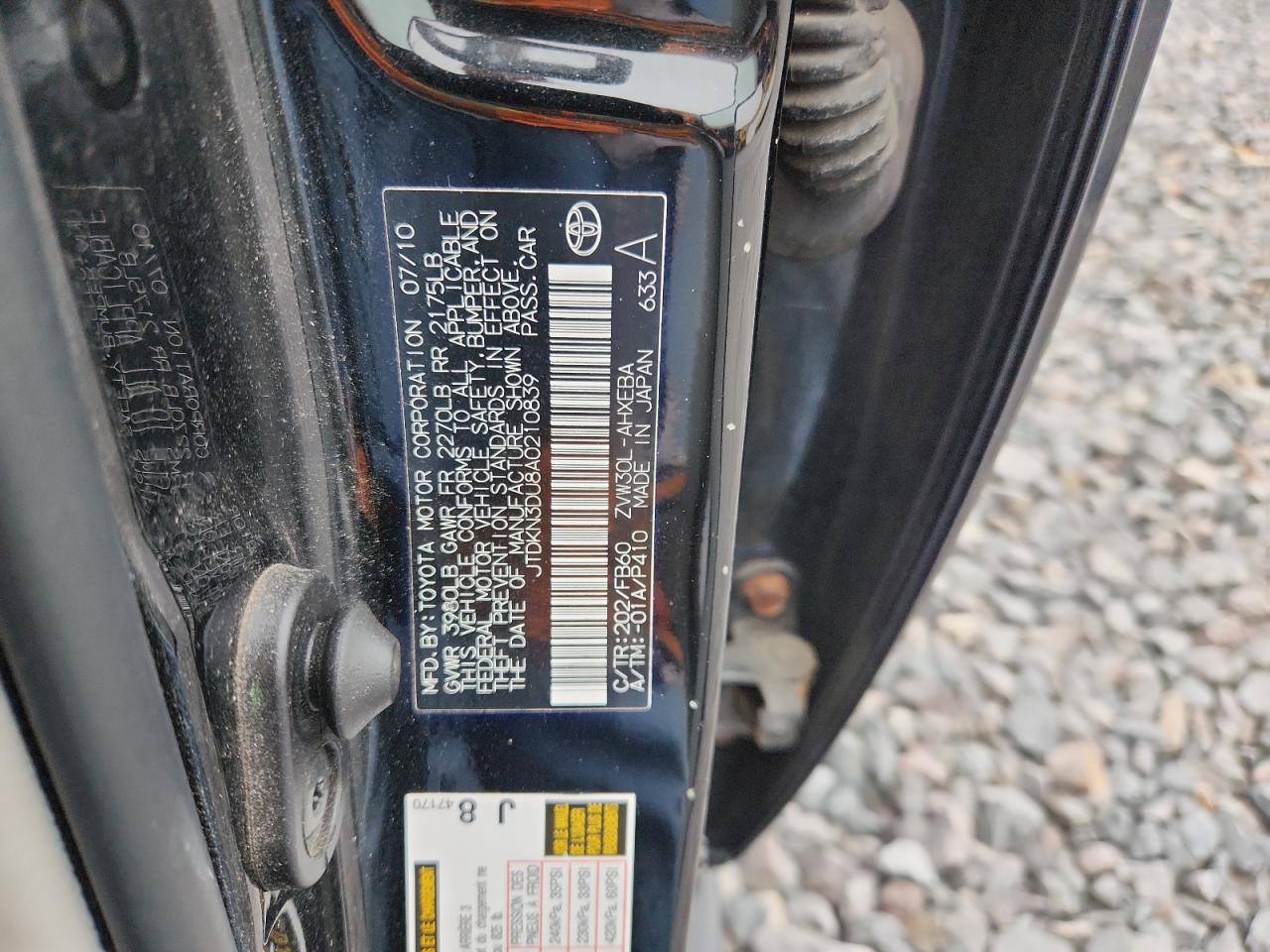 2010 Toyota Prius VIN: JTDKN3DU8A0210839 Lot: 86217555