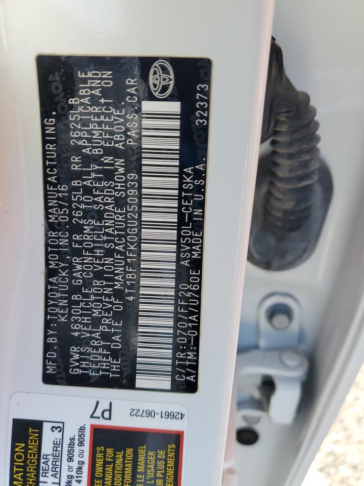 2016 Toyota Camry Le VIN: 4T1BF1FK0GU250939 Lot: 82590265