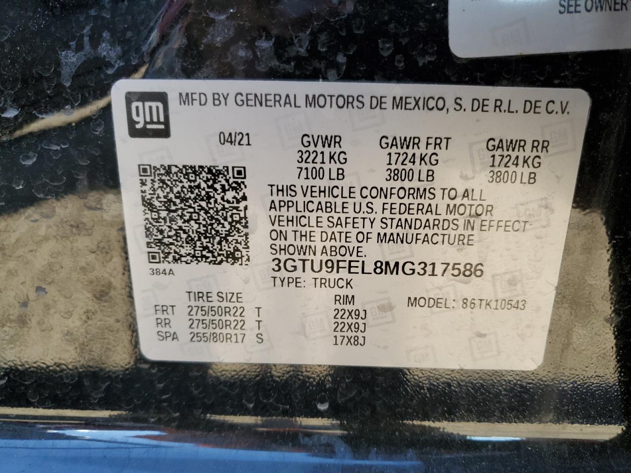 2021 GMC Sierra K1500 Denali VIN: 3GTU9FEL8MG317586 Lot: 90311505